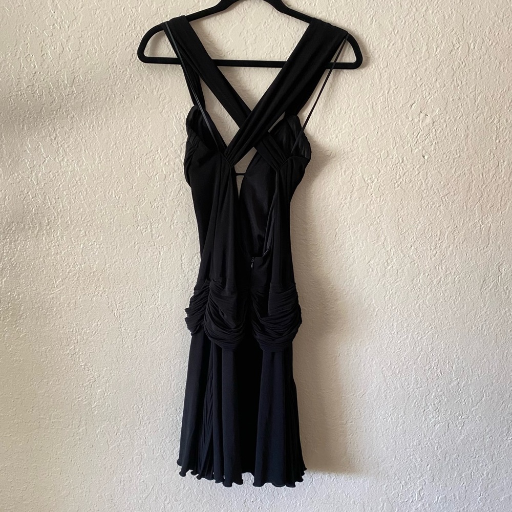ABS By Allen Swartz Y2K Elegant Black Dress Size S Buckle Rhinestones Draped - Picture 6 of 12